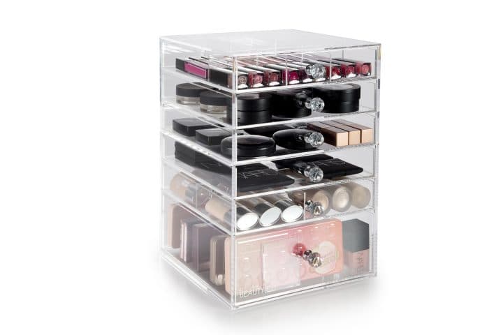 Acrylic Makeup Organiser Medium - 6 Drawers Black Handle